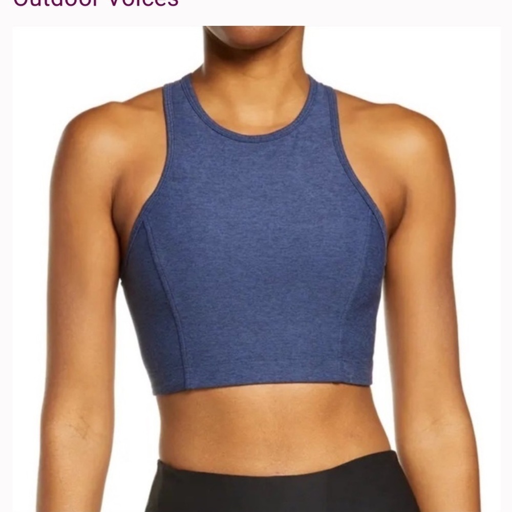 Outdoor Voices Athena Cropped Racerback Tank in Navy Blue, Size S